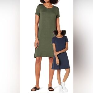 TWO Amazon XS T-shirt Dresses Green & Navy